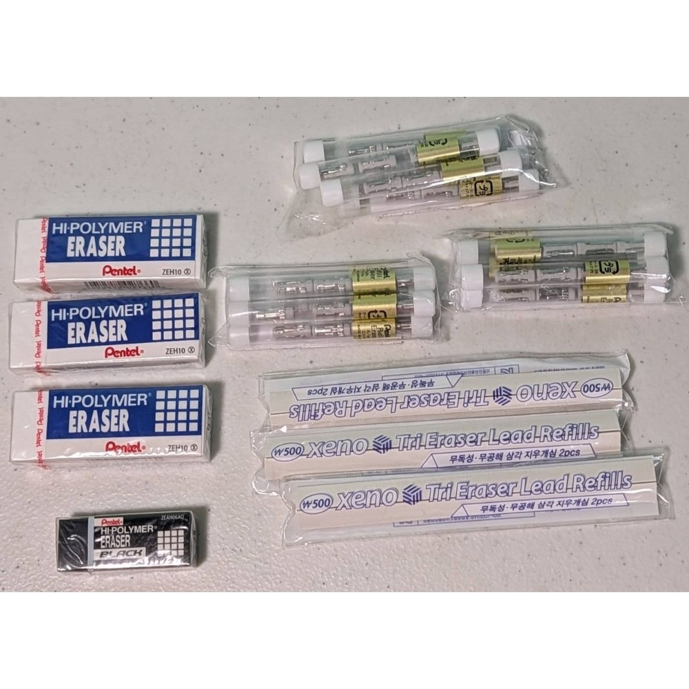 High Polymer Erasers New Lot of 10 Various Types of Erasers Pentel